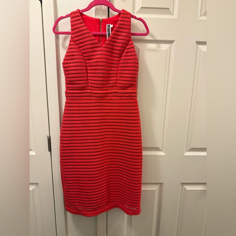 Julian Taylor Red and Black Striped Midi Dress
